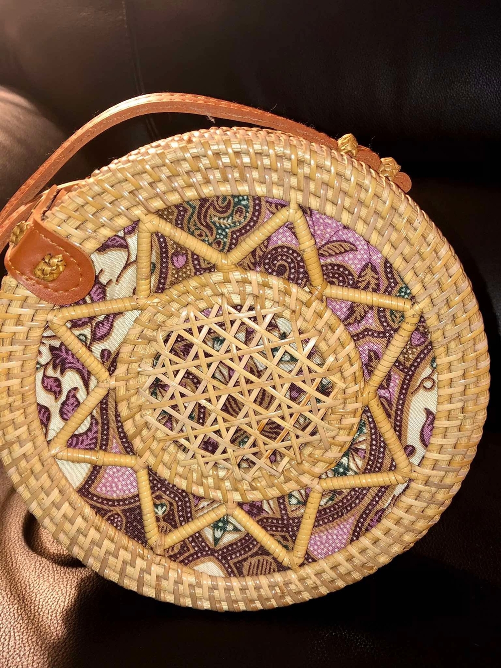 Handwoven round Balinese rattan star bag